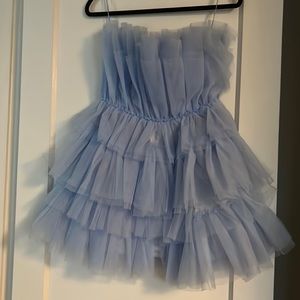 Baby Blue Vici Mable Strapless Tiered Tulle Mini Dress